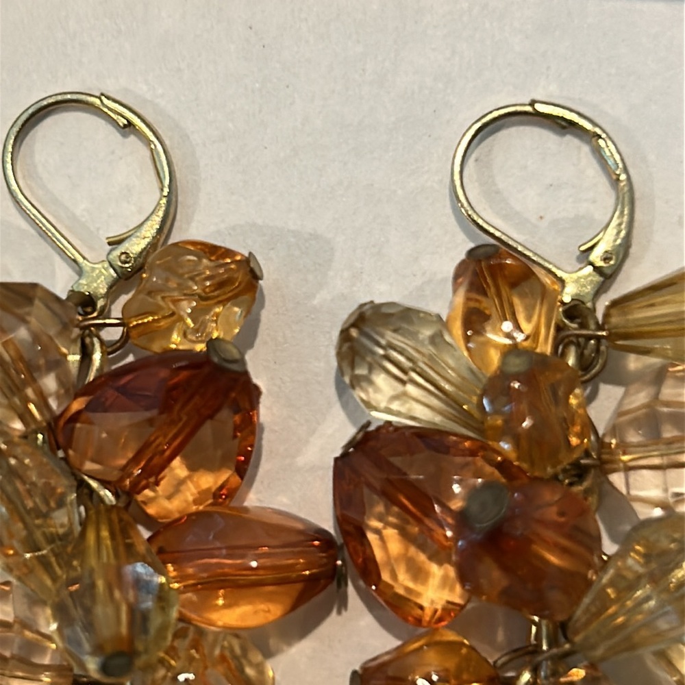 Vintage Cluster Earrings Dangling Beads Warm Hues of Citrine Colors - Picture 4 of 6